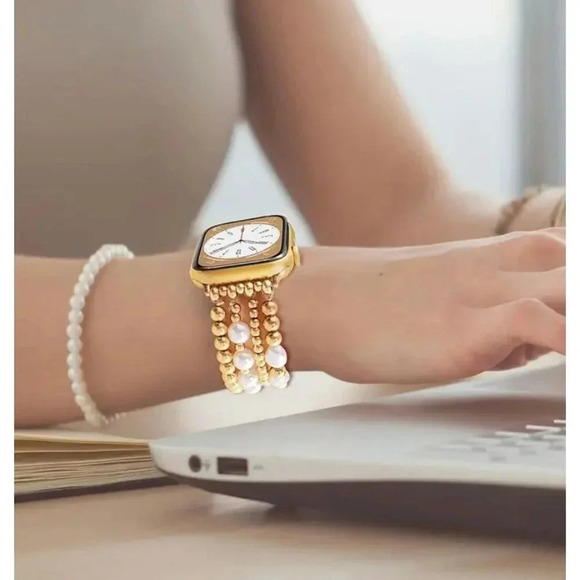 Golden & Silver Beaded Apple Watch Band - Picture 2 of 4